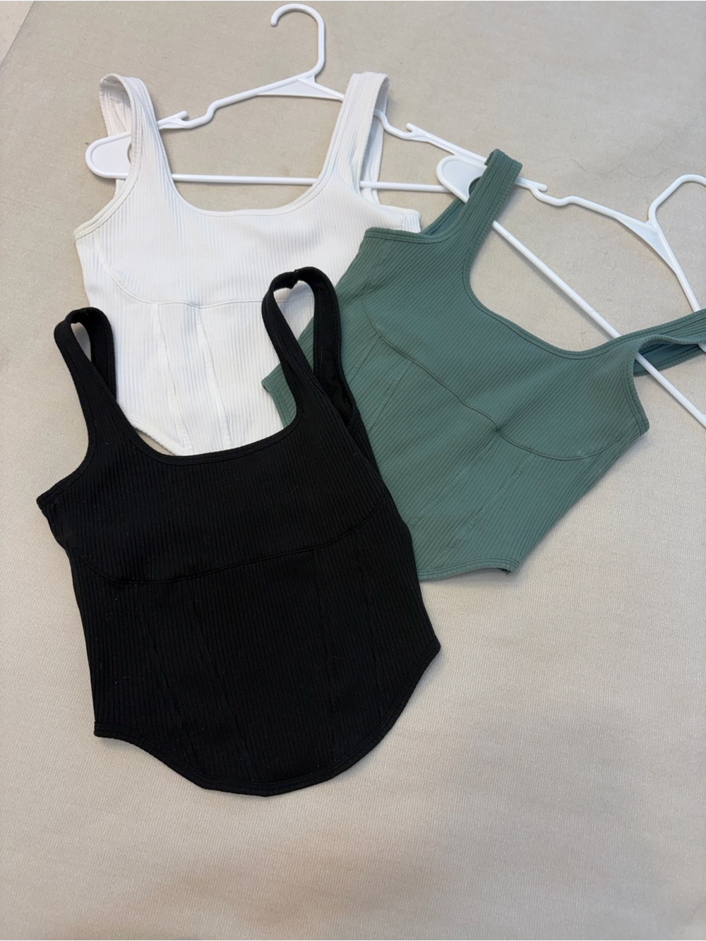 PINK Victoria's Secret Ribbed Scoop Tank - Black, White, Sage